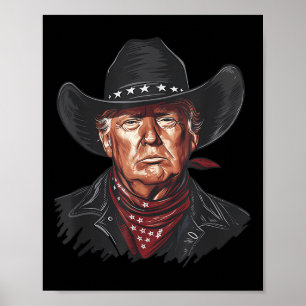 Funny Cowboy Western Donald Trump US Flag 2024 Poster