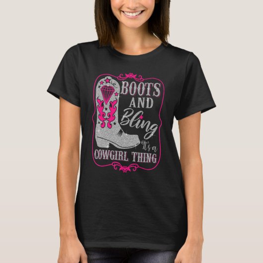 Funny Cowgirl Boots Bling Western Frauen T-Shirt (Vorderseite)