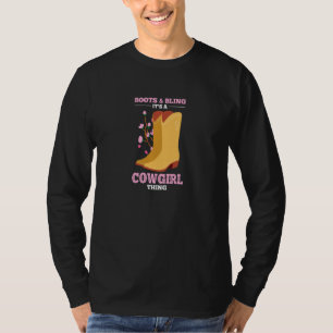 Funny Cowgirl Stiefel Bling Niedliche Blume Liebe T-Shirt