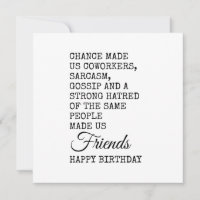 Funny Coworker Birthday Card - Sarcasm