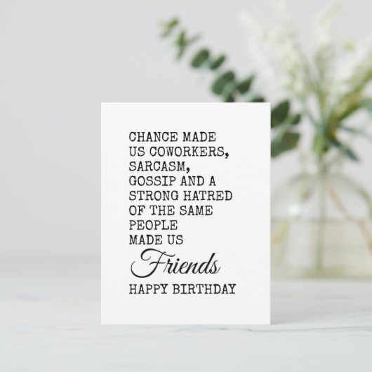 Funny Coworker Birthday Card - Sarcasm Postkarte (Stehend Vorderseite)