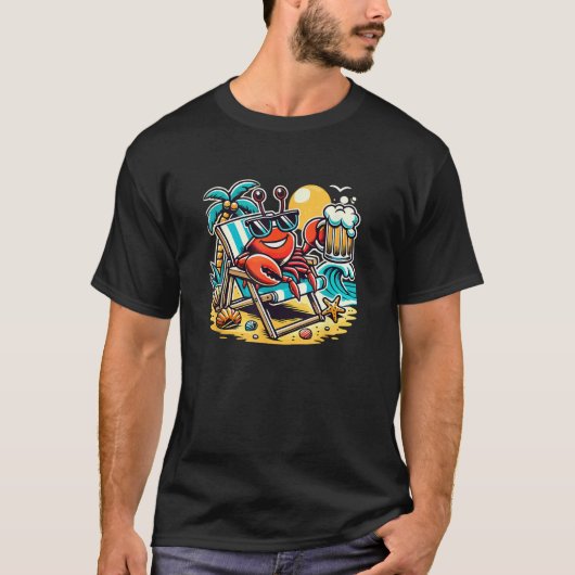 Funny Crab Drink Beer Beach T-Shirt (Vorderseite)