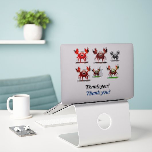Funny crabs and Thank you Aufkleber (Laptop auf Schreibtisch)