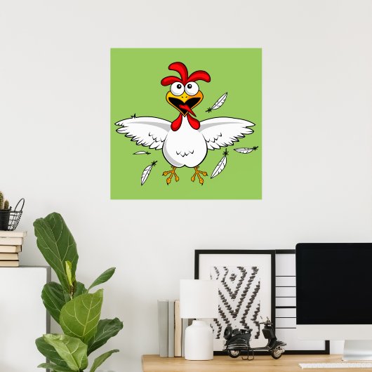 Funny Crazy Cartoon Chicken Wing Fling Poster (Heimbüro)