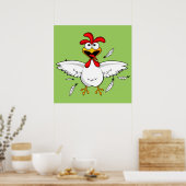 Funny Crazy Cartoon Chicken Wing Fling Poster (Küche)