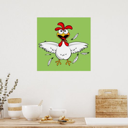 Funny Crazy Cartoon Chicken Wing Fling Poster (Küche)