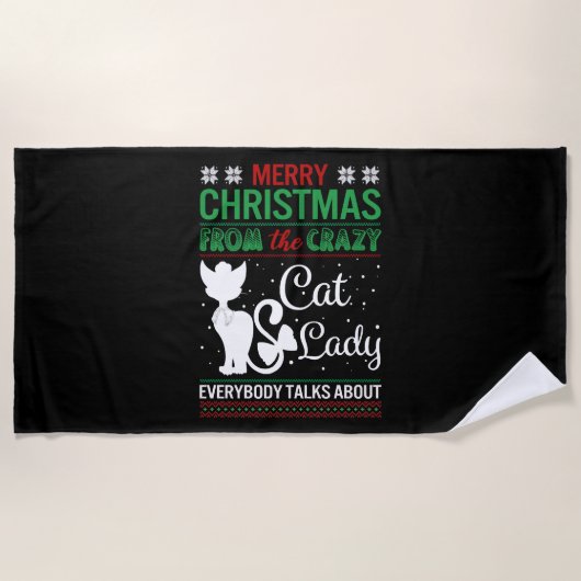 Funny Crazy Cat Lady Christmas Ugly Strandtuch (Vorderseite)