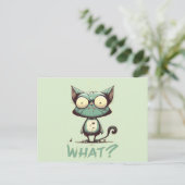 Funny Crazy Cat "Was?" Postkarte (Stehend Vorderseite)