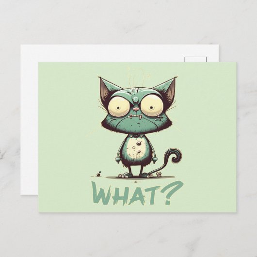 Funny Crazy Cat "Was?" Postkarte (Vorne/Hinten)