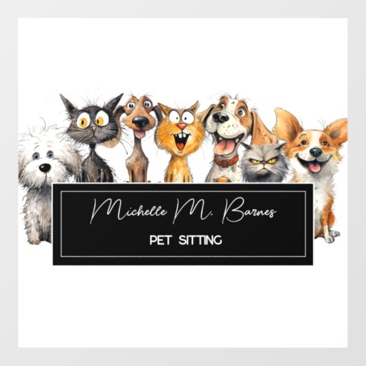 Funny Crazy Cats Hunde Haustiere Sitter Beruflich Fensteraufkleber (Blatt)