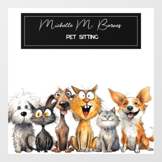 Funny Crazy Cats Hunde Haustiere Sitter Unternehme Fensteraufkleber (Blatt)