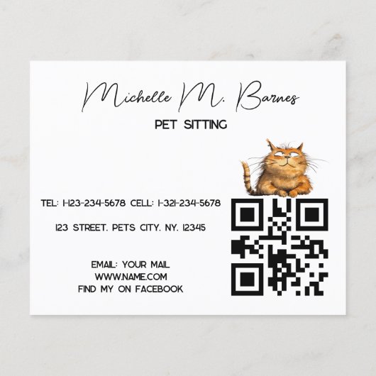 Funny Crazy Cats Hunde Pet Sitter QR Code Business Flyer (Hinten)