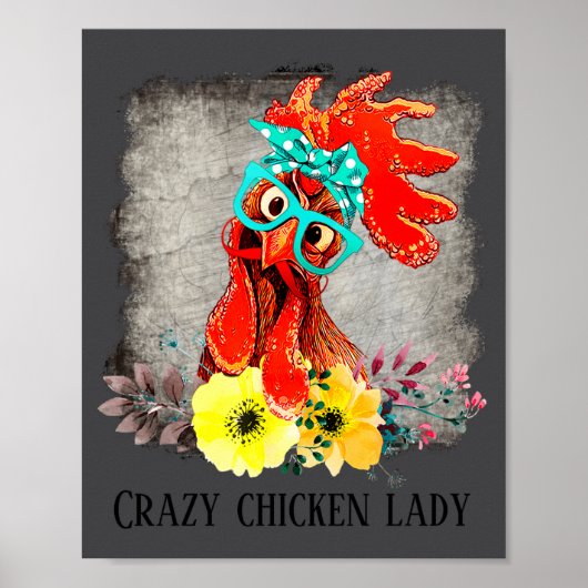 Funny Crazy Chicken Lady Word Art  Poster (Vorne)