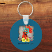 Funny Crazy Chicken Lady Word Art Schlüsselanhänger (Vorderseite)