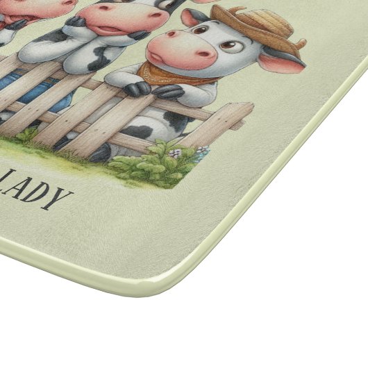 Funny crazy cow lady customizable schneidebrett (Ecke)