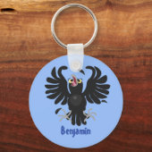 Funny crazy crow raven cartoon illustration schlüsselanhänger (Vorderseite)