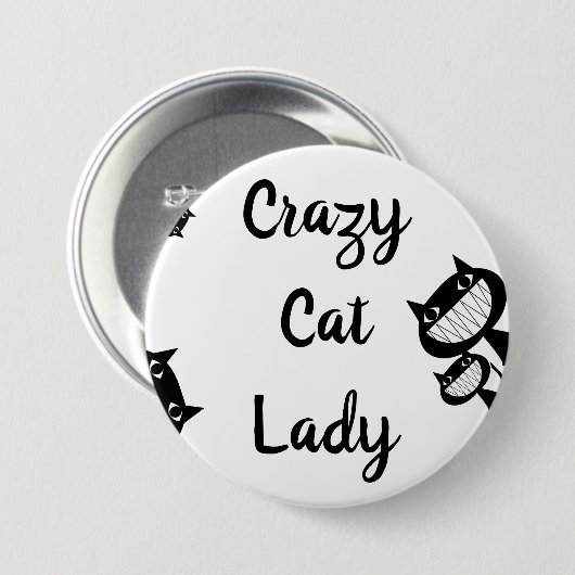 Funny Crazy Katzenknopf Button (Vorne & Hinten)