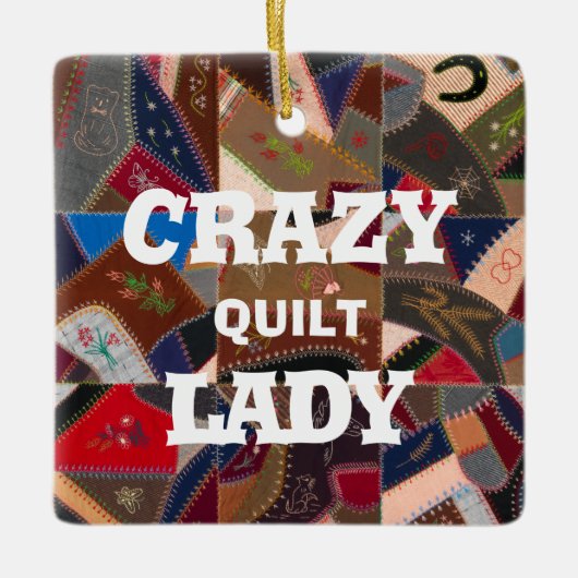 Funny "Crazy Quilt Lady" Custom Patchwork Quilt Keramikornament (Vorderseite)