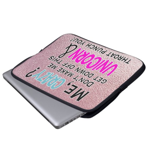 Funny Crazy Unicorn Zitat Pink Spaß Laptopschutzhülle (Vorne Knopf)