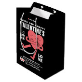 Funny Cream White Red Modern Valentine's Day Mittlere Geschenktüte (Rückseite Schrägansicht)