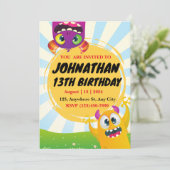 Funny Creatures Birthday Einladung (Stehend Vorderseite)