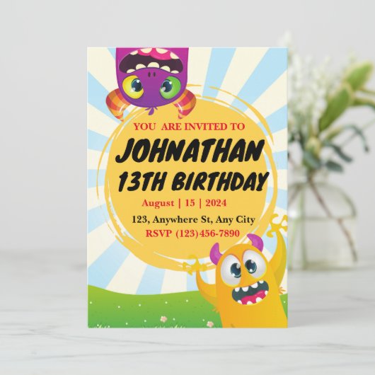 Funny Creatures Birthday Einladung (Stehend Vorderseite)