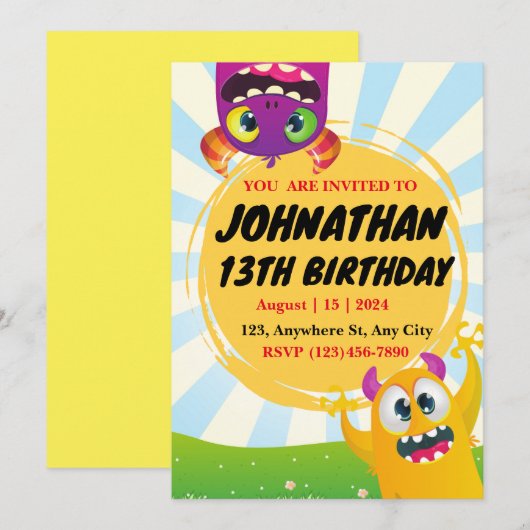 Funny Creatures Birthday Einladung (Vorne/Hinten)