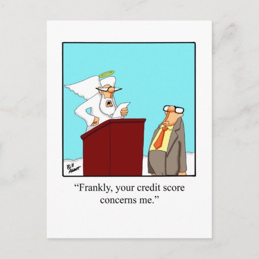 Funny "Credit Score Heaven" Postcard Postkarte (Vorderseite)