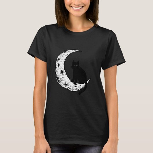 Funny Crescent Moon und Cat Graphic T-Shirt (Vorderseite)