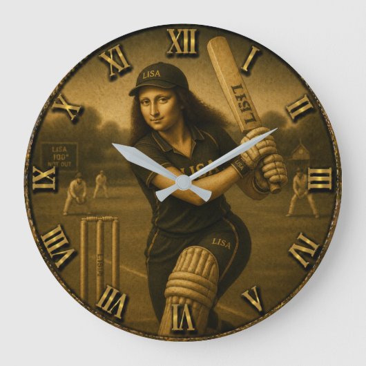 Funny Cricket Mona Lisa Batsman Gift Große Wanduhr (Vorderseite)