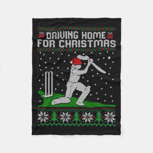 Funny Cricket Player Driving Home For Christmas Sw Fleecedecke (Vorderseite)
