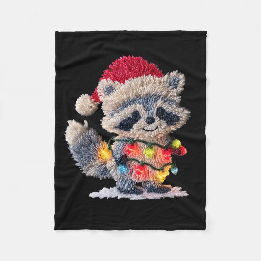 Funny Crochet Christmas Raccoon Xmas Lights Girly  Fleecedecke (Vorderseite)