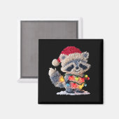 Funny Crochet Christmas Raccoon Xmas Lights Girly Magnet (Vorderseite/Rückseite)