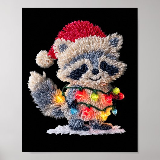 Funny Crochet Christmas Raccoon Xmas Lights Girly  Poster (Vorne)