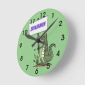 Funny crocodile aligator with sign cartoon round c runde wanduhr (Winkel)