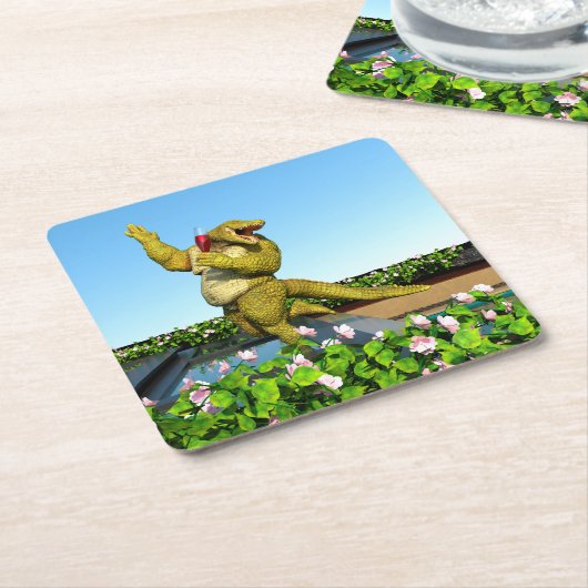 Funny Crocodile Drinking Champagne Rechteckiger Pappuntersetzer (angewinkelt)