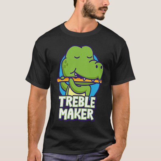 Funny Crocodile Playing Flute Treble Maker Instrum T-Shirt (Vorderseite)