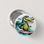 Funny Crocodile surfing Button (Vorne & Hinten)