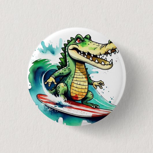 Funny Crocodile surfing Button (Vorderseite)