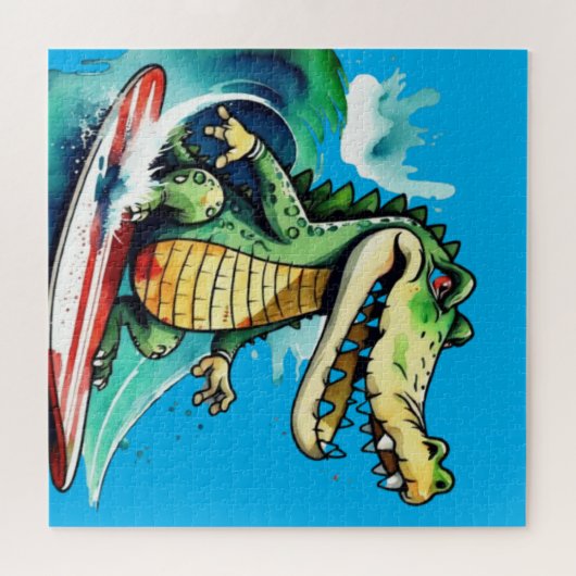 Funny Crocodile surfing Puzzle (Horizontal)