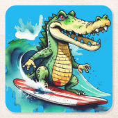 Funny Crocodile surfing Rechteckiger Pappuntersetzer (Vorderseite)
