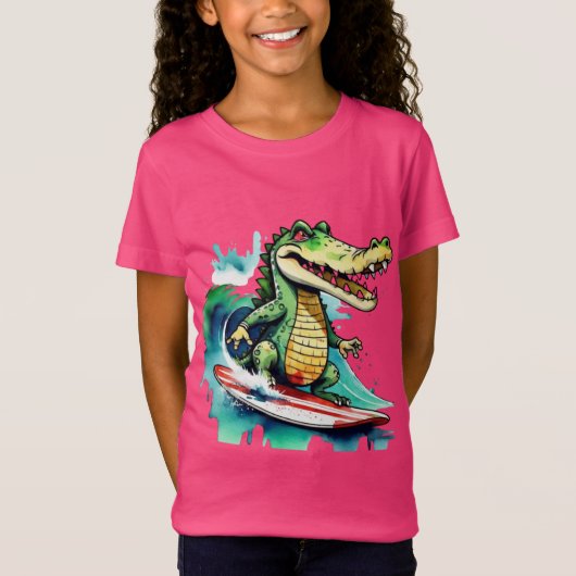 Funny Crocodile surfing T - Shirt (Vorderseite)