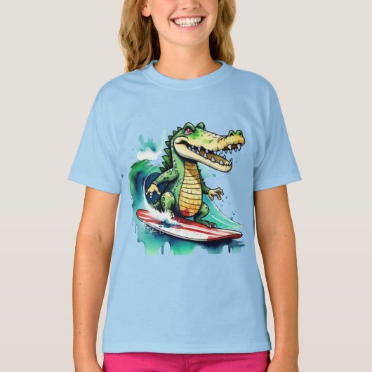 Funny Crocodile surfing T - Shirt (Vorderseite)