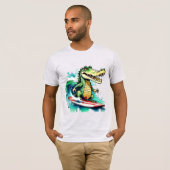 Funny Crocodile surfing T-Shirt (Vorne ganz)