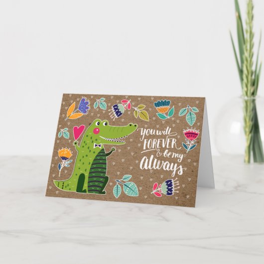 Funny Crocodile Valentine's Day Feiertagskarte (Vorderseite)