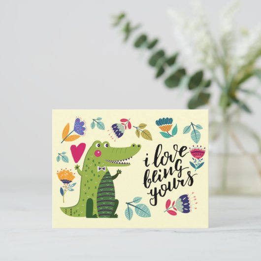 Funny Crocodile Valentine's Day Postkarten (Stehend Vorderseite)
