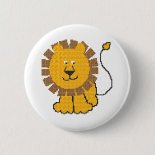 Funny cross-stitch Cartoon Lion Button