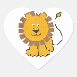 Funny cross-stitch Cartoon Lion Herz-Aufkleber