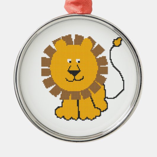 Funny cross-stitch Cartoon Lion Silbernes Ornament (Vorne)