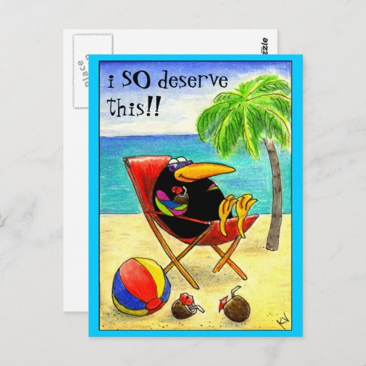 Funny Crow Beach Urlaub Postkarte (Vorne/Hinten)